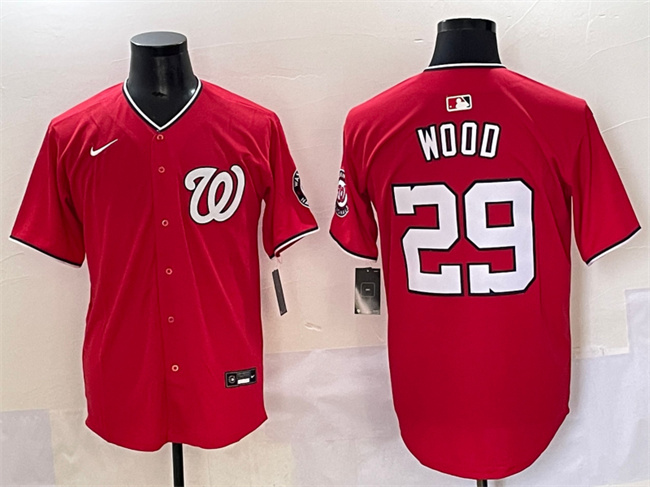 Men's Red Washington Nationals #29 James Wood Limited Stitched Baseball Jersey